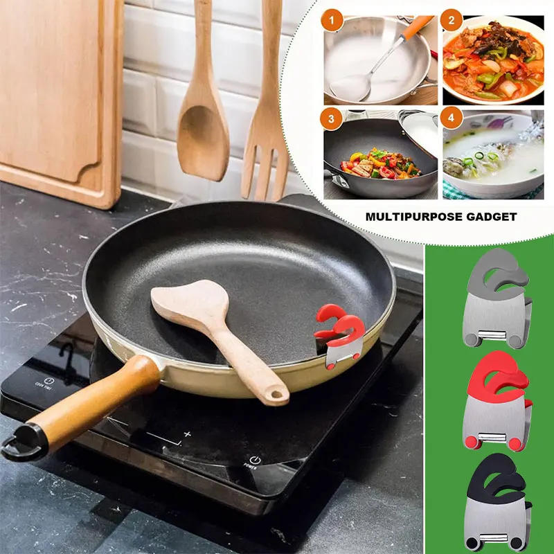 Description Picture 6 of itemStainless Steel Pot Clip Holder Spoon Rest Anti-Scald Silicone Grip Pot Clip Holder Easy Pot Fixed Clamp Kitchen Gadget Organize