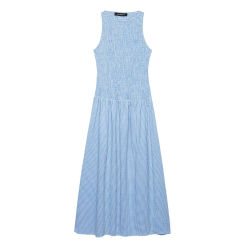 2025 Spring/Summer Women's Midi Dress Slimming And Folded Decorative Long Sleeveless Plaid Dress Sleeveless Long Pullover Dress
