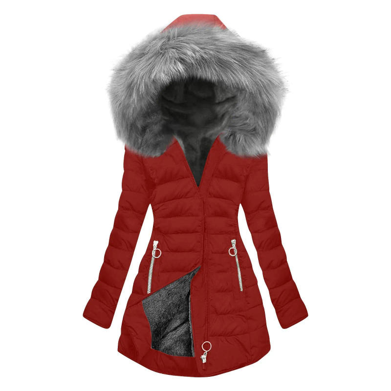 Description Picture 6 of itemWomens Furry Lined Hooded Down Coats Plus Size Mid Length Quilted Jacket Warm Winter Outerwear Streetwear Windproof Plush Jacket