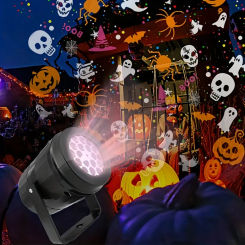 USB Power LED Spotlight Halloween Pumpkin/Witch Hat/Ghost Dynamic Pattens Projection Night Light for Bedroom Party Indoor Decor