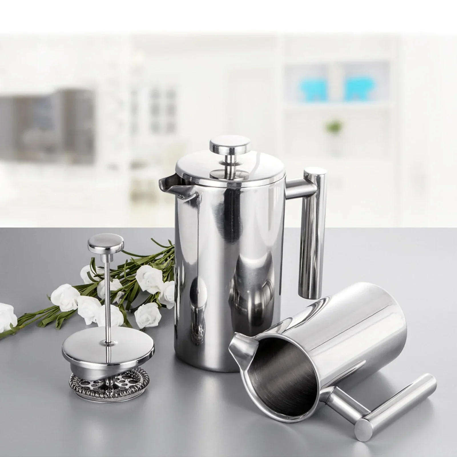Description Picture 6 of itemFrench Press Pot Filter Press Hand-made Coffee Pot Stainless Steel High Quality Double Walled Insulated 350ml/800ml/1000ml