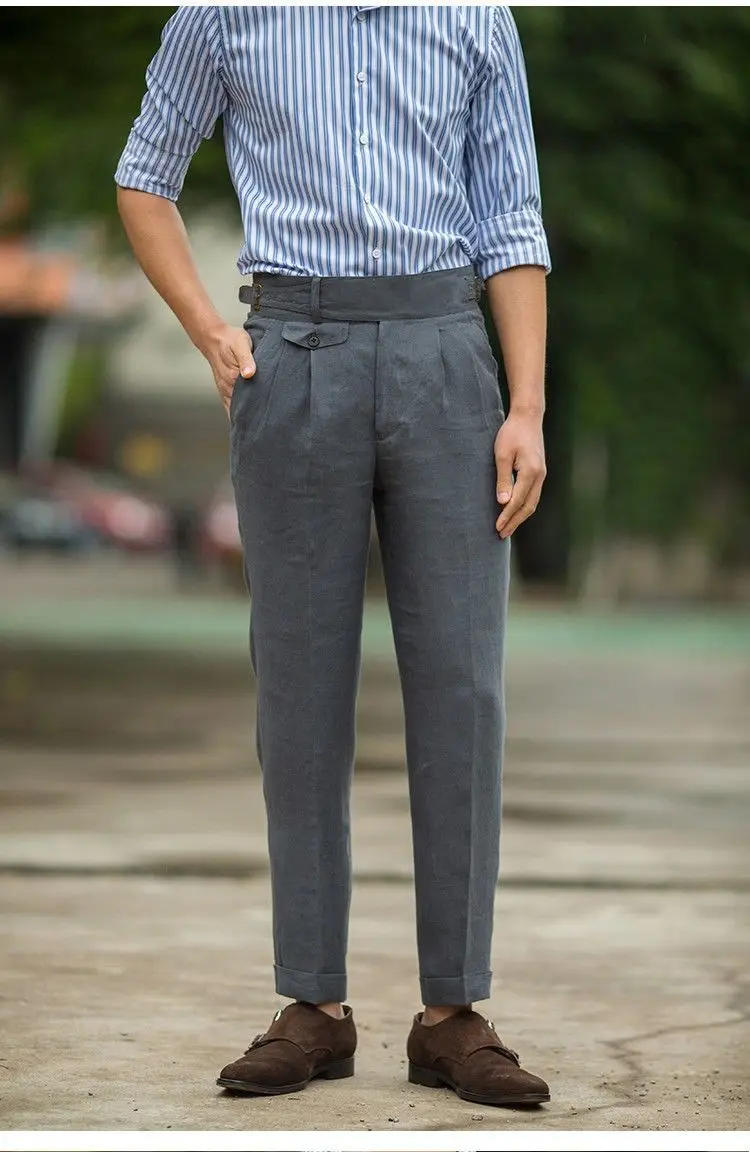 Description Picture 6 of item2024 Spring Summer Men's New High Waist Loose Trousers Male Business Casual Suit Trousers Men Solid Color Straight Pants F307
