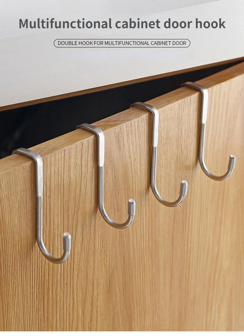 Description Picture 6 of item304 Stainless Steel Hook Free Punching Double  S-Shape Hook Kitchen Bathroom Cabinet Door Back Type Coat Towel Storage Hanger
