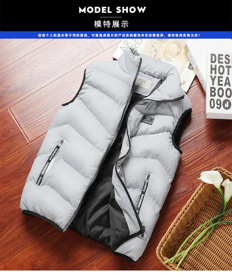Description Picture 5 of itemVest Jacket Men 2023 New Puffer Sleeveless Coats Mens Solid Color Down Jacket Winter Warm Waistcoat Outwear Windbreaker Clothing