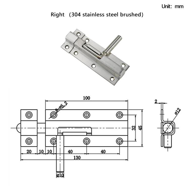 Description Picture 5 of item304 Stainless Steel Door Bolt Lock for Wooden Doors and Windows Bathroom Anti-theft T Industrial Surface Mounted Door Latch