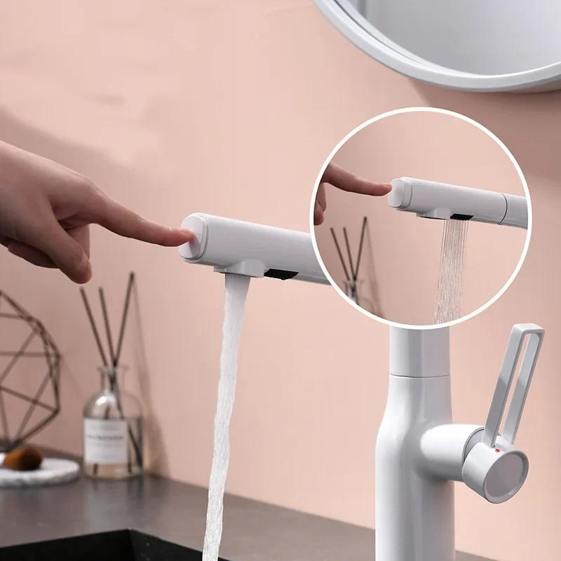 Description Picture 3 of itemBrush Gold Bathroom Faucet Gray Pull Out Basin Cold And Hot Water Mixer Sink Tap Single Handle Deck Mounted