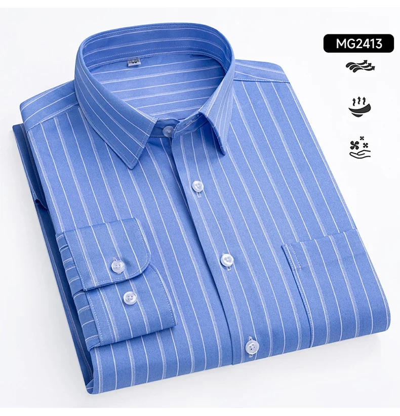 Description Picture 5 of itemMen's Striped Stretch Business Long Sleeve Formal Dress Shirt Easy Care Casual Fashion Standard Fit Male Workwear Shirts