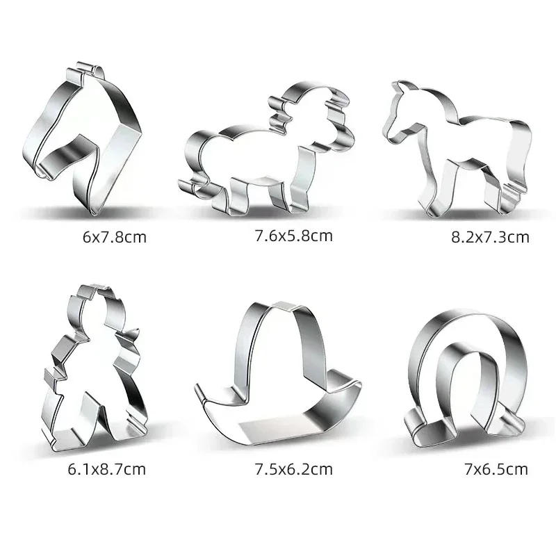 Description Picture 3 of itemNew Horse Cowboy Cookie Cutter Mould Stainless Steel Pony Horseshoe Cowboy Shapes Biscuit Mold Fondant Pastry Decor Baking Tools