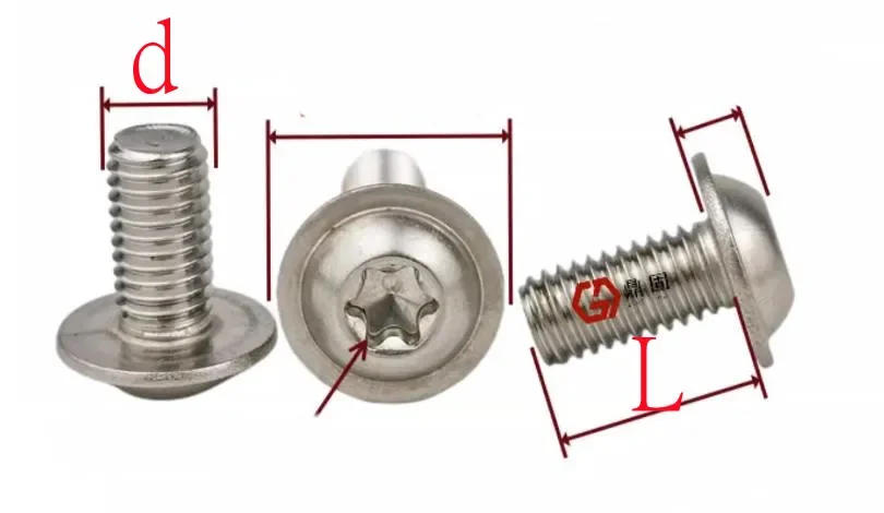 Description Picture 2 of item5-50pcs Torx washer head screw M2.5 M3 M4 M5 M6 m8 304 Stainless Steel Six Lobe With Collar