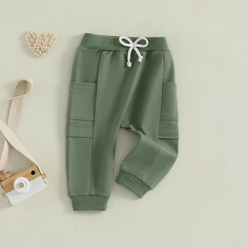 Description Picture 4 of itemBaby Boy Jogger Pants Solid Color Elastic Sweatpants Trousers with Pockets Casual Bottoms for Toddler Newborn Infant