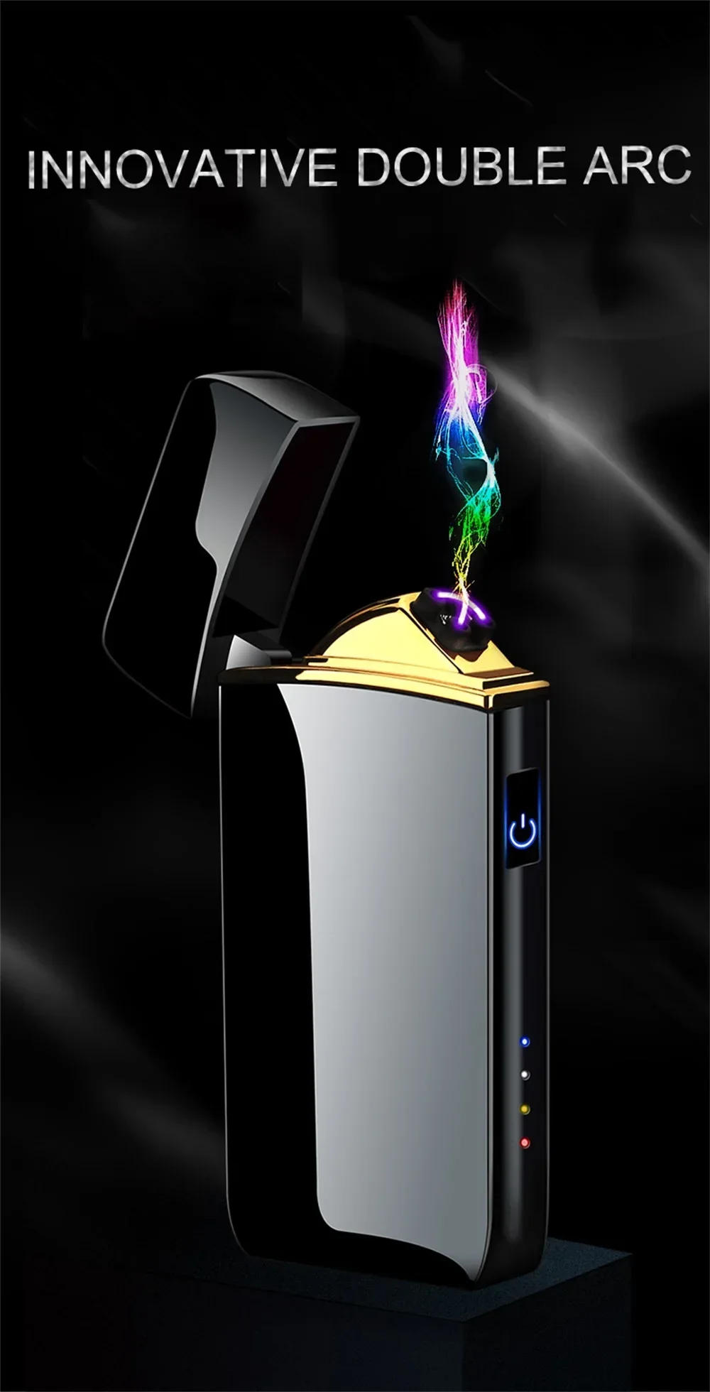 Description Picture 2 of itemHot Electric Windproof Metal Lighter Double Arc Flameless Plasma Rechargeable USB Lighter LED Power Display Touch Sensor Lighter