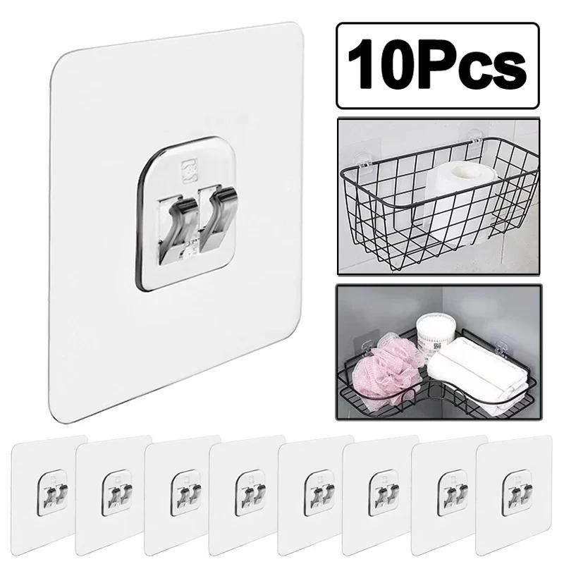 Description Picture 2 of item1-10Pcs Shelf Fixed Hooks Wall Storage Rack Transparent Hanging Hook Strong Self-Adhesive Snap Bathroom Kitchen Organizer Gadget