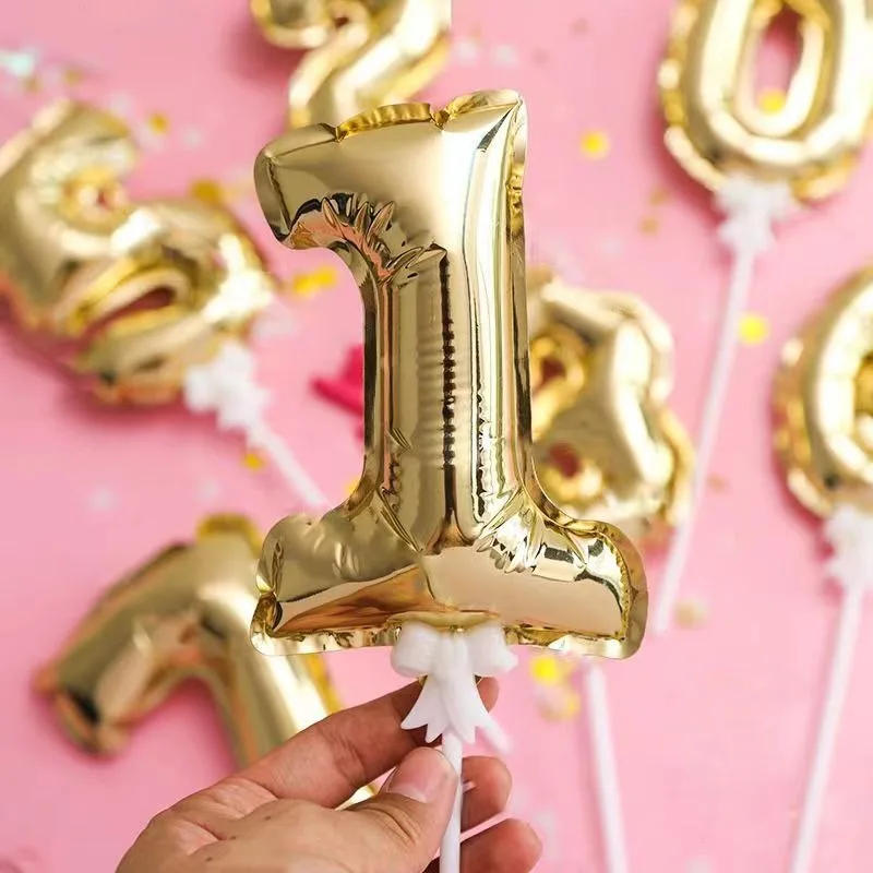 Description Picture 5 of itemFive Inch Number 0-9 Gold Cake Toppers Foil Balloons Party Balloons Mini Cupcake Topper for Wedding Birthday Party Decorations