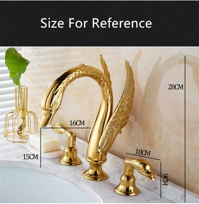 Description Picture 6 of itemBathroom basin brass faucet gold widespread Swan black Tap luxury Mixer Hot And Cold shower room sink