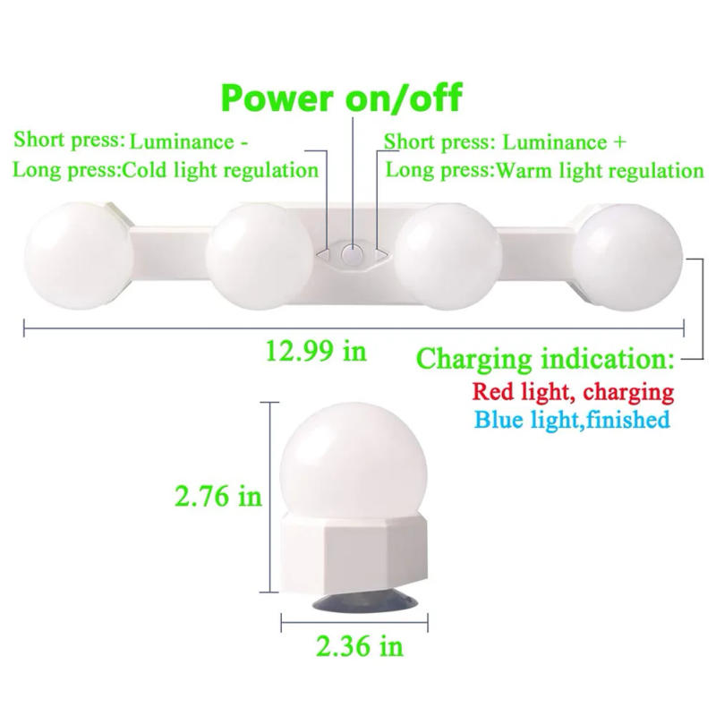 Description Picture 3 of itemLED Makeup Mirror Light Suction Cup Cordless Portable Bathroom Vanity Lamp USB Charged Cordless Dimmable Bedroom Nightlight