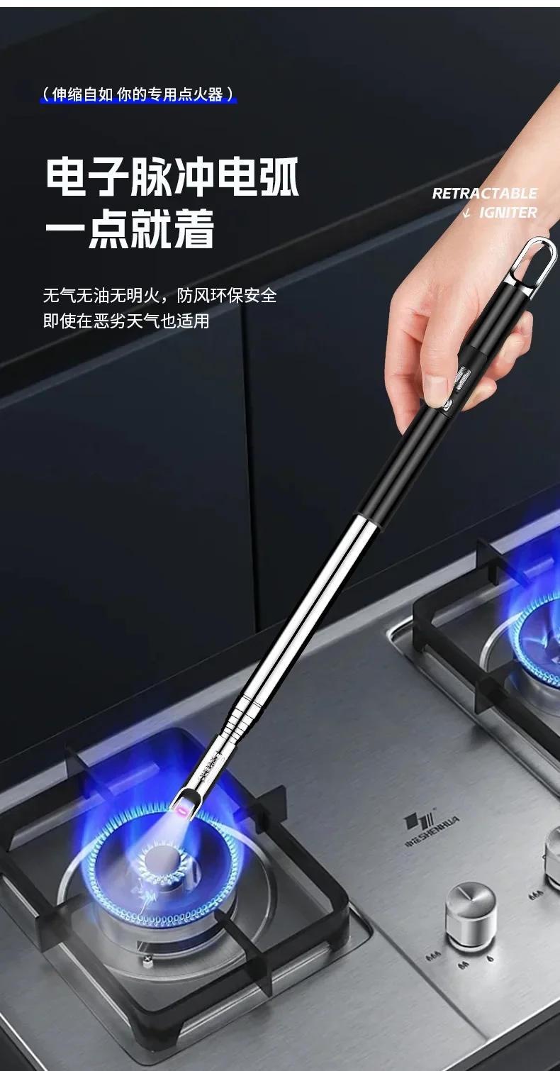 Description Picture 4 of itemUltra-Long Telescopic USB Arc Lighter Safe Eco-Friendly Rechargeable Igniter for BBQ Kitchen Fireplace Windproof USB Lighter