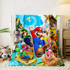 Mario Cartoon HD Printed Flannel Blanket.Sofa Bedroom Bed Home Office Nap Blanket Car Travel Picnic Blankets Gift