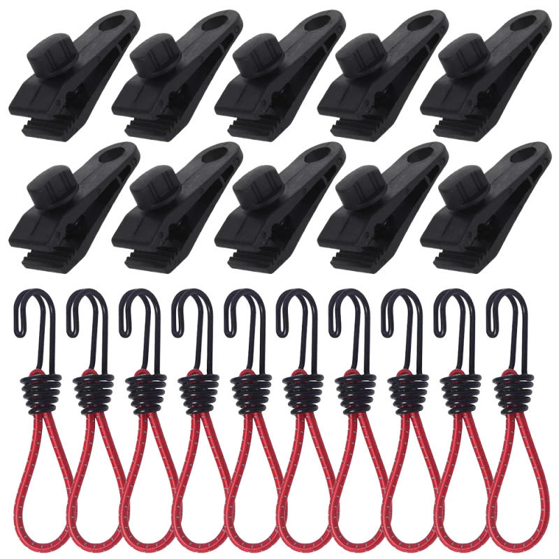 Description Picture 2 of item20 PCS Camping Tarp Clips Elastic Rope Clamp Canvas Heavy Duty Lock Grip Tent Clips Bungee Cord include (10pcs Clip and Rope )
