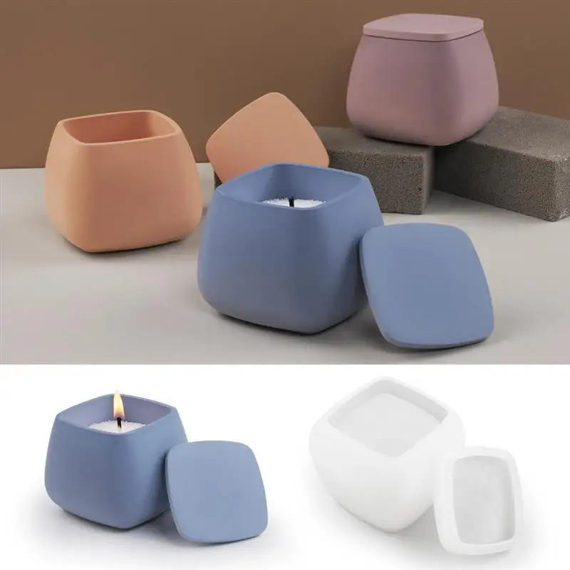 Description Picture 2 of itemSquare Candle Jar Silicone Mold DIY With Lid Jewelry Storage Box Craft Making Plaster Epoxy Resin Vase Casting Molds Home Decor