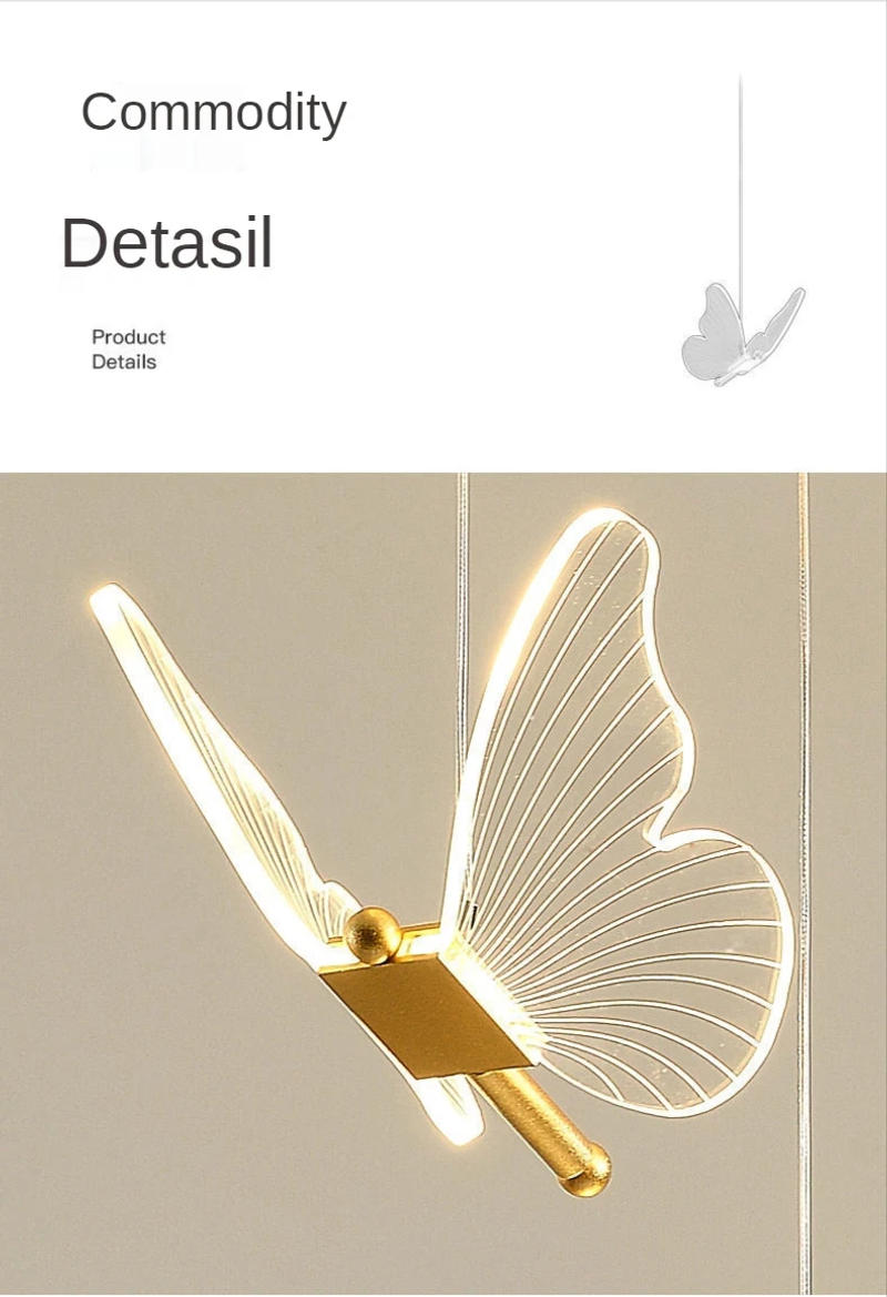 Description Picture 4 of itemNordic Butterfly Led Pendant Lamp Bedside Staircase Bedroom Hanging Lamps For Ceiling Art Indoor Lighting Light Fixture