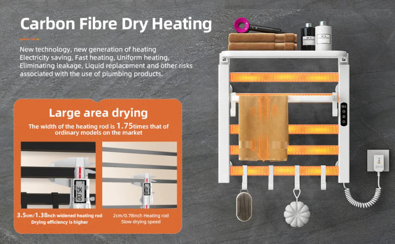 Description Picture 5 of itemSIOYIE Towel Warmer Bathroom Wall Mounted Heated Towel Rack with storage rack, Electric Towel Drying with Timer R630