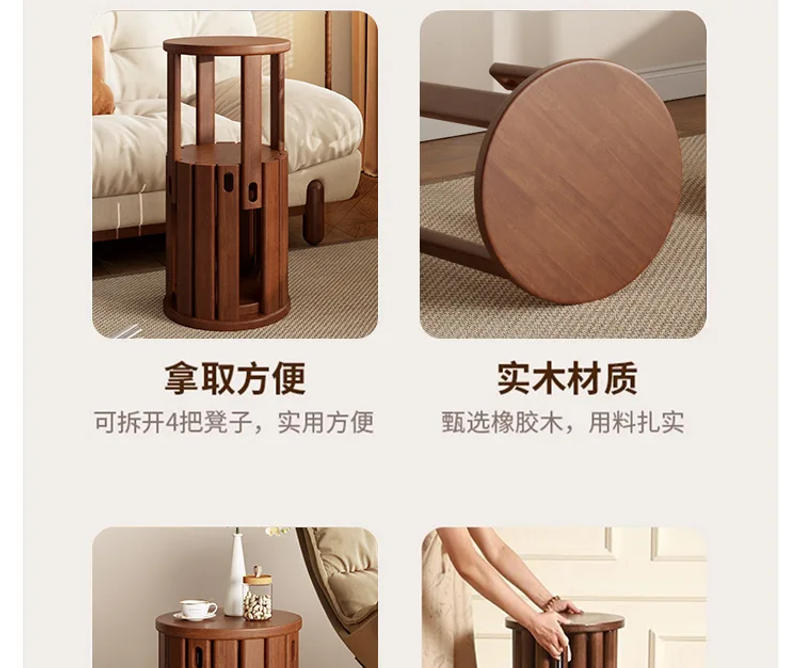 Description Picture 4 of itemCreative Four In One Dining Chairs New Chinese Style Kitchen Stools Multifunctional Coffee Table Stacking Storage Wooden Bench