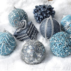 8cm Christmas Foam Sequin Balls Pendant Blue Reusable Christmas Hanging Balls Shatterproof Elegant Christmas Tree Ornaments
