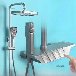 Digital Rain Showers Faucet Shower System Set Bathroom Brass Bath Thermostat Rainfall Shower 4 Way with Bidet Taps Sets