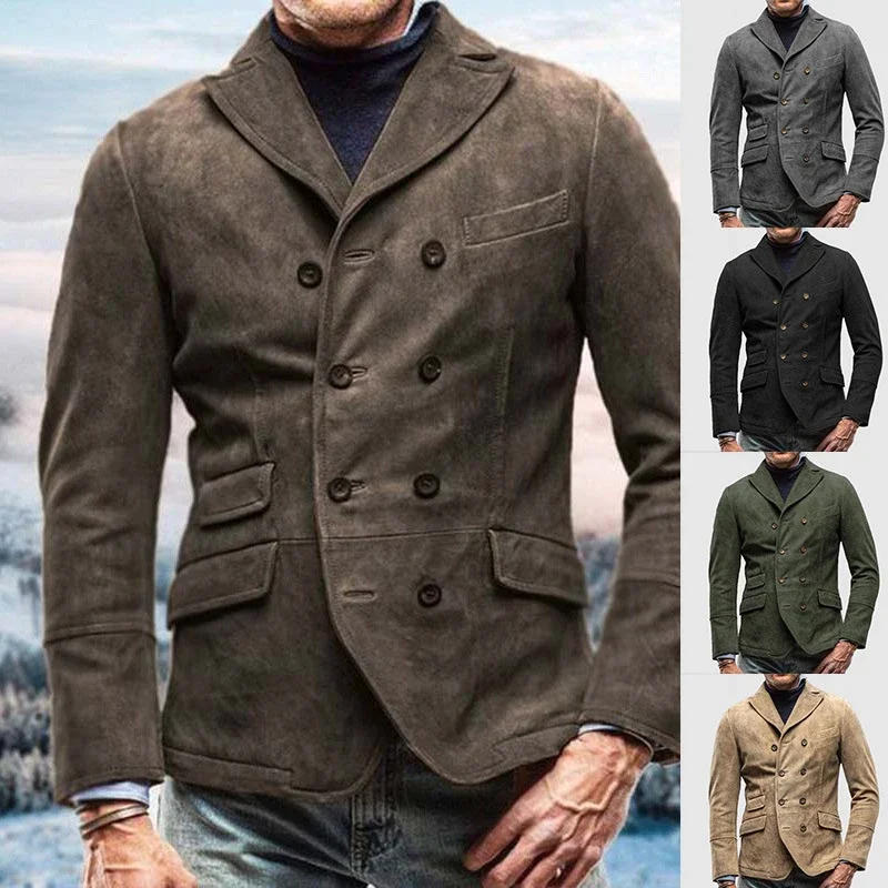 Description Picture 2 of itemWinter Thick Woolen Jacket Men Coats Autumn Fashion Patch Pocket Solid Color Outerwear Mens Stand Collar Button Coat Streetwear