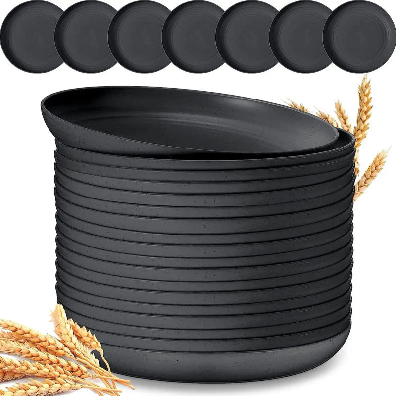 Description Picture 2 of itemSupernal 8pcs Black Wheat Straw Dinnerware,Plastic Dinnerware, Dishwasher Safe Kids Dinnerware,Unbreakable Plates,Camper Dish