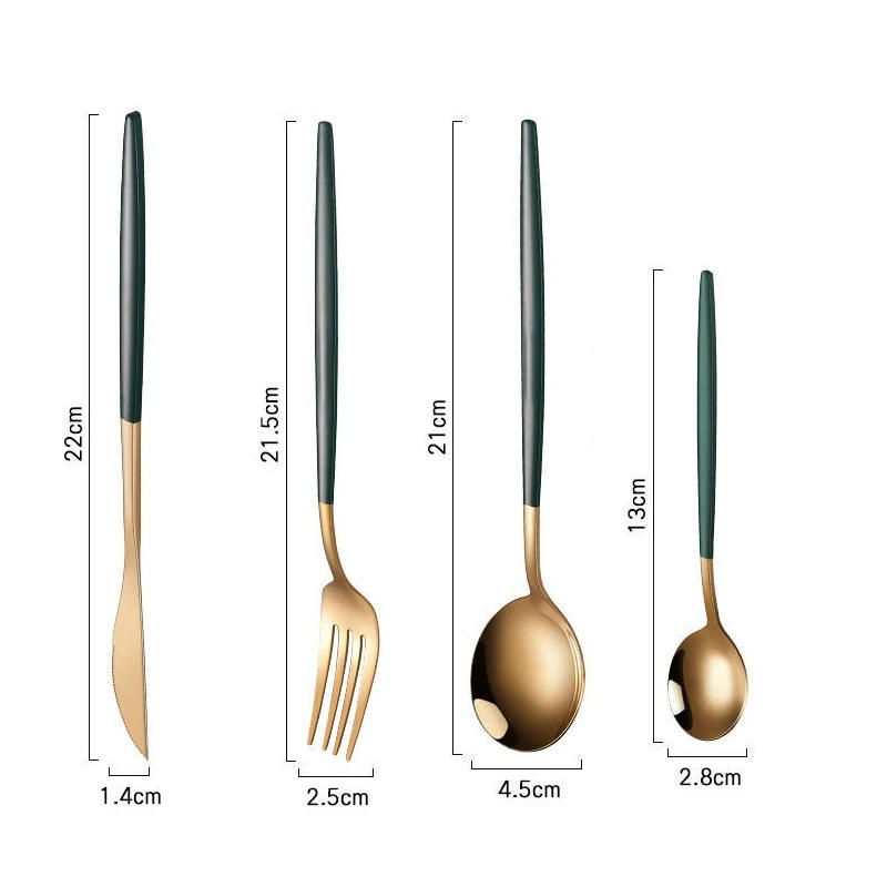 Description Picture 4 of item24pcs Black Gold Dinnerware Set Stainless Steel Steak Knife Fork Coffee Spoon Teaspoon Flatware Dishwasher Safe Kitchen Tablewar