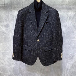 British Style Men Business Work Blazer Slim Fit Single Breasted Tweed Jacket Autumn Thick Suit Coat Vintage Office Blazer Tops