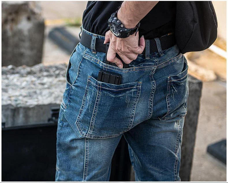 Description Picture 6 of itemDenim Tactical Pants Men Military Wear-resistant Breathable Straight Jeans Outdoor Commute Multi-pocket Cargo Cowboy Trousers