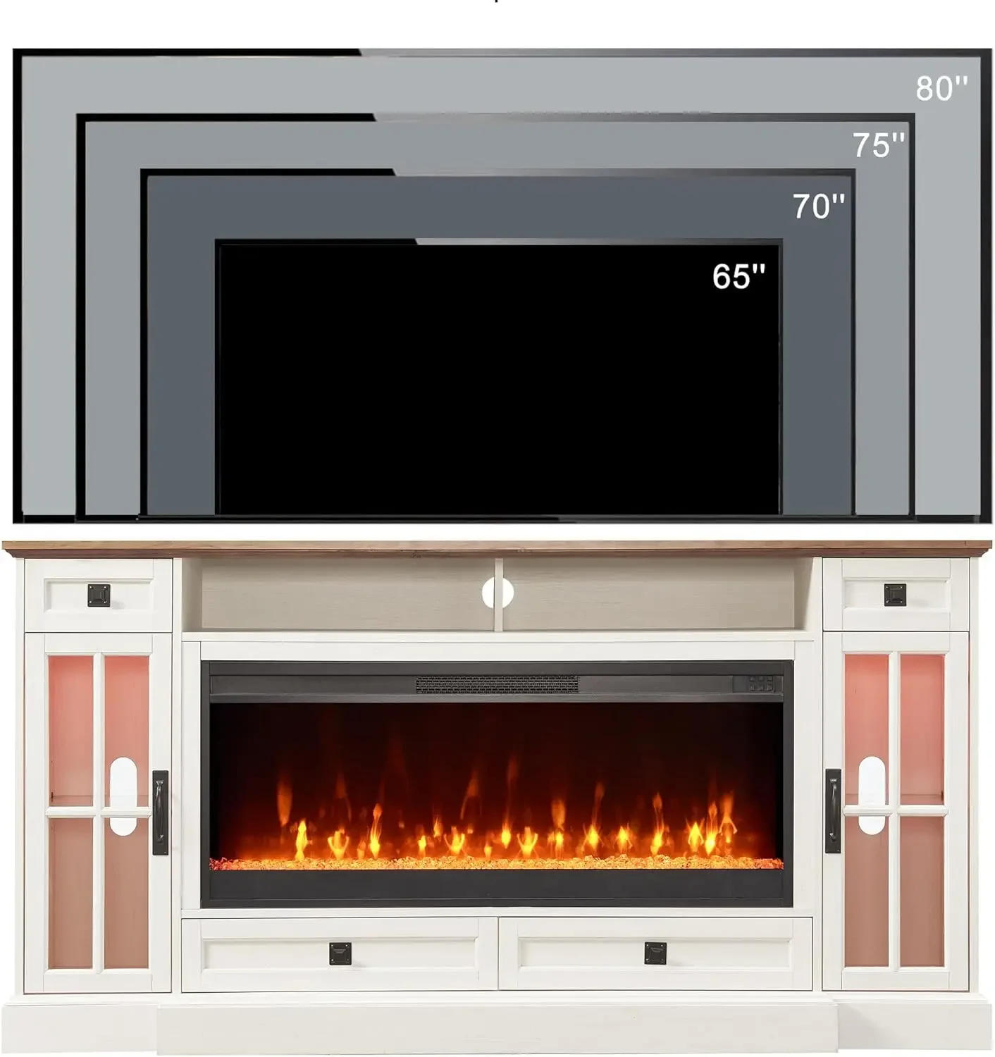 Description Picture 6 of itemFireplace TV Stand for 80 Inch TV Farmhouse Entertainment Center with 42" Fireplace & LED Lights Modern Media Console Table