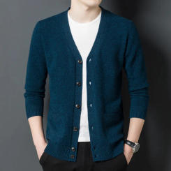 Men 100% Sheep Wool Coat 2024 Autumn Winter Knitted Pure Wool Man Single Breasted Cardigan