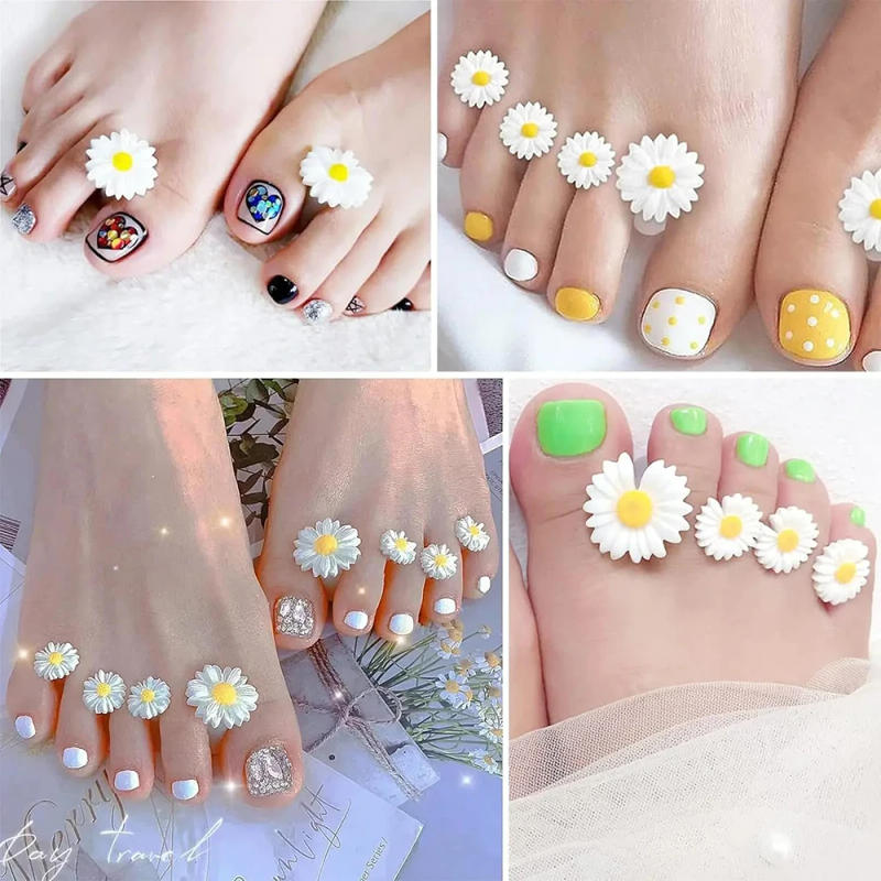 Description Picture 5 of item8pcs/Bag Daisy Flower Toe Separators Summer Foot Nails DIY Tools Silicone Toe Separators Spacers Stretcher Pedicures Manicure