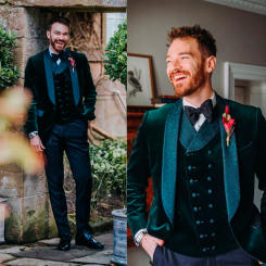 Green Velvet Men Suit Tailor-Made 3 Pieces Tailored Single Breasted Blazer Pants Suit Slim Formal Wedding Groom Business Prom