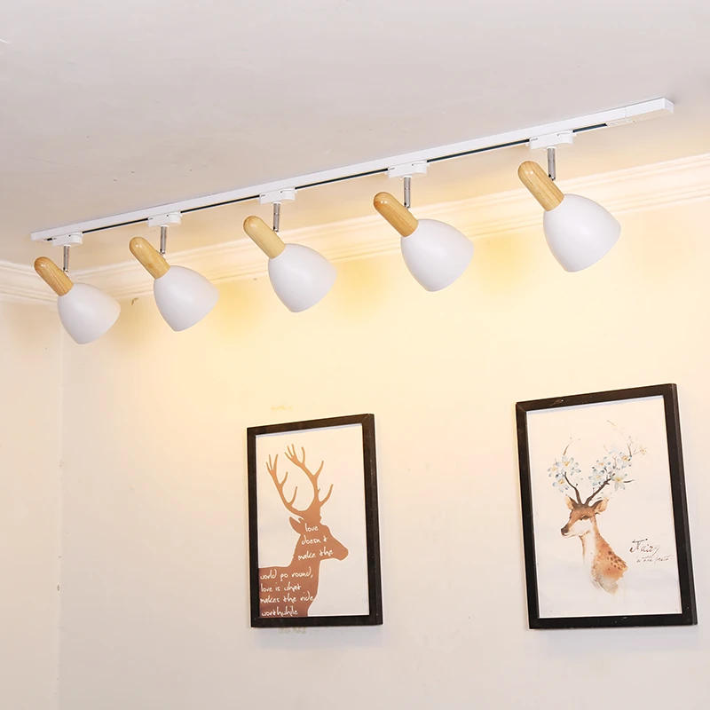 Description Picture 3 of itemRotatable 15W LED Track Light Nordic Wooden Ceiling Track System Spotlight for Living Room Background Wall Bedroom Kids Room