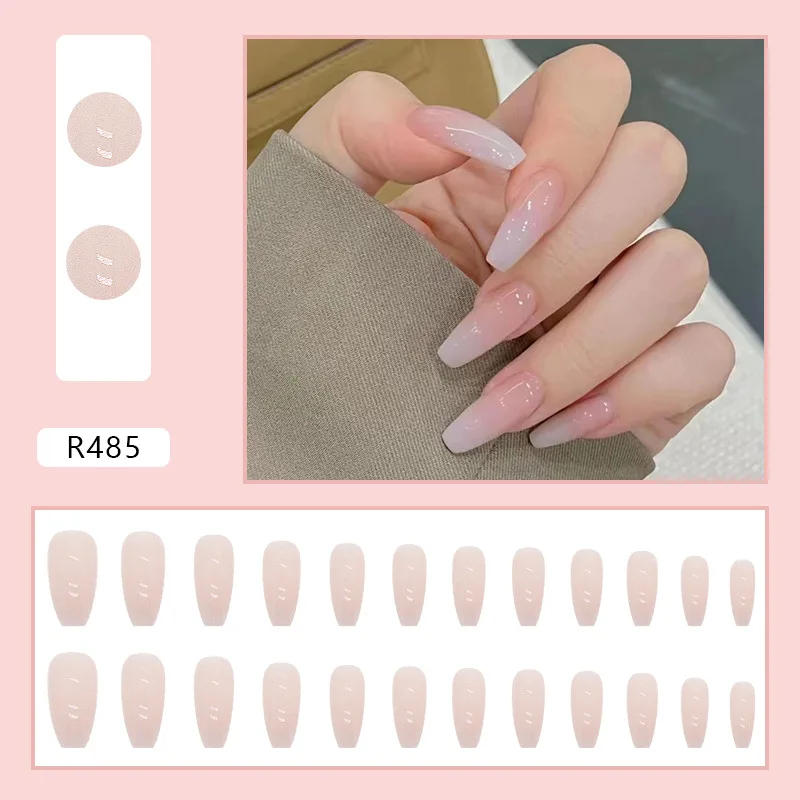 Description Picture 3 of item24Pcs/Box Long Coffin Artifical False Nails Gradient Color with Glue Fake Nails Wearable Ballerina Simple Press on Nails Tips