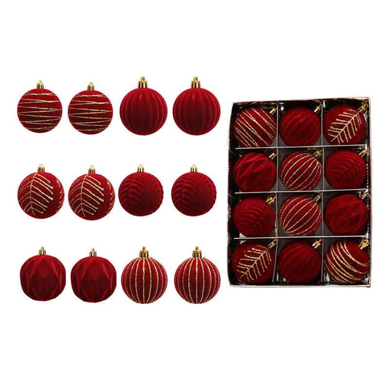 Description Picture 4 of item12pcs Festive Velvet Christmas Tree Ornaments Flocked Christmas Balls For Christmas Tree Holiday Wreath Garland Decoration