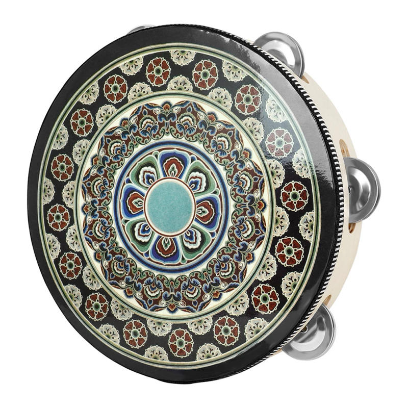 Description Picture 5 of item8 Inch Tambourine Handbell Hand Drum With Metal Jingles Ethnic Hand Held Tambourine Bell Percussion Instrument