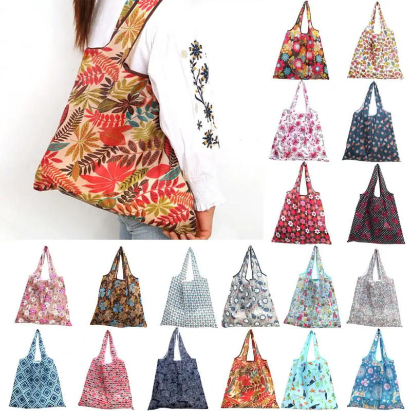 Description Picture 3 of itemFoldable Shopping Bags Printing Polyester Casual Grocery Shopping Bag Household Tote Pouch Bag Package Women Shoulder Bags