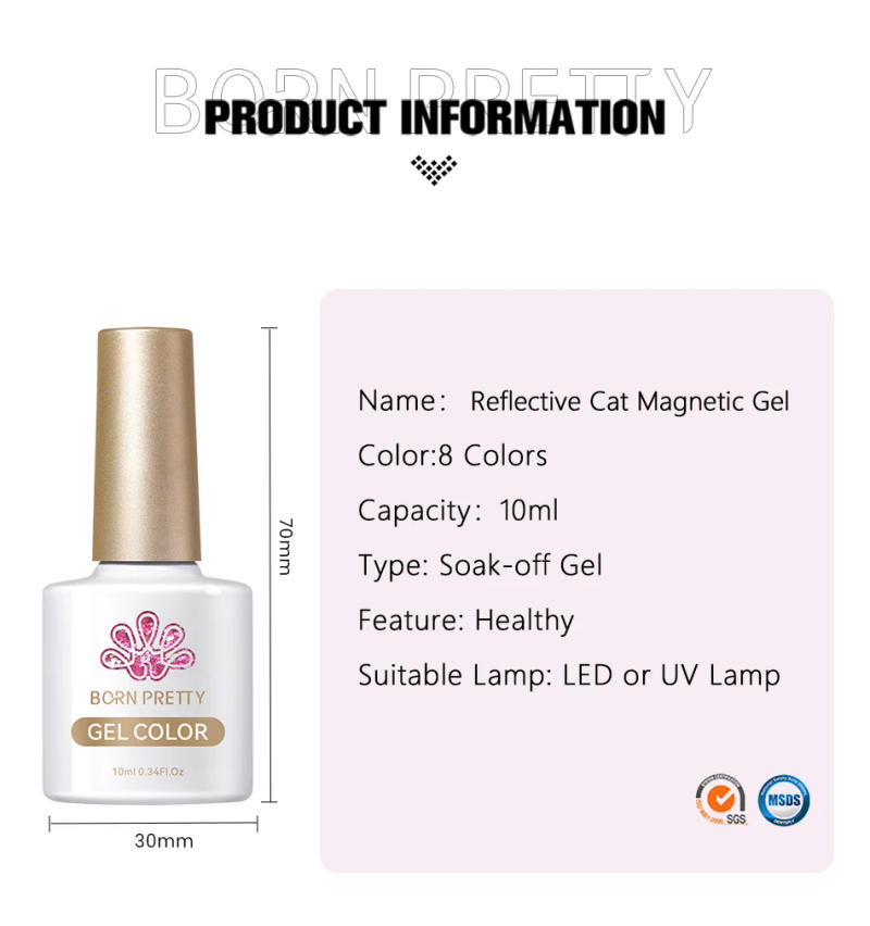 Description Picture 3 of itemBORN PRETTY 10ml Reflective Cat Magnetic Gel Red Glitter Gel Nail Polish Sparkling Shining Snowlight Effect Soak Off UV Varnish