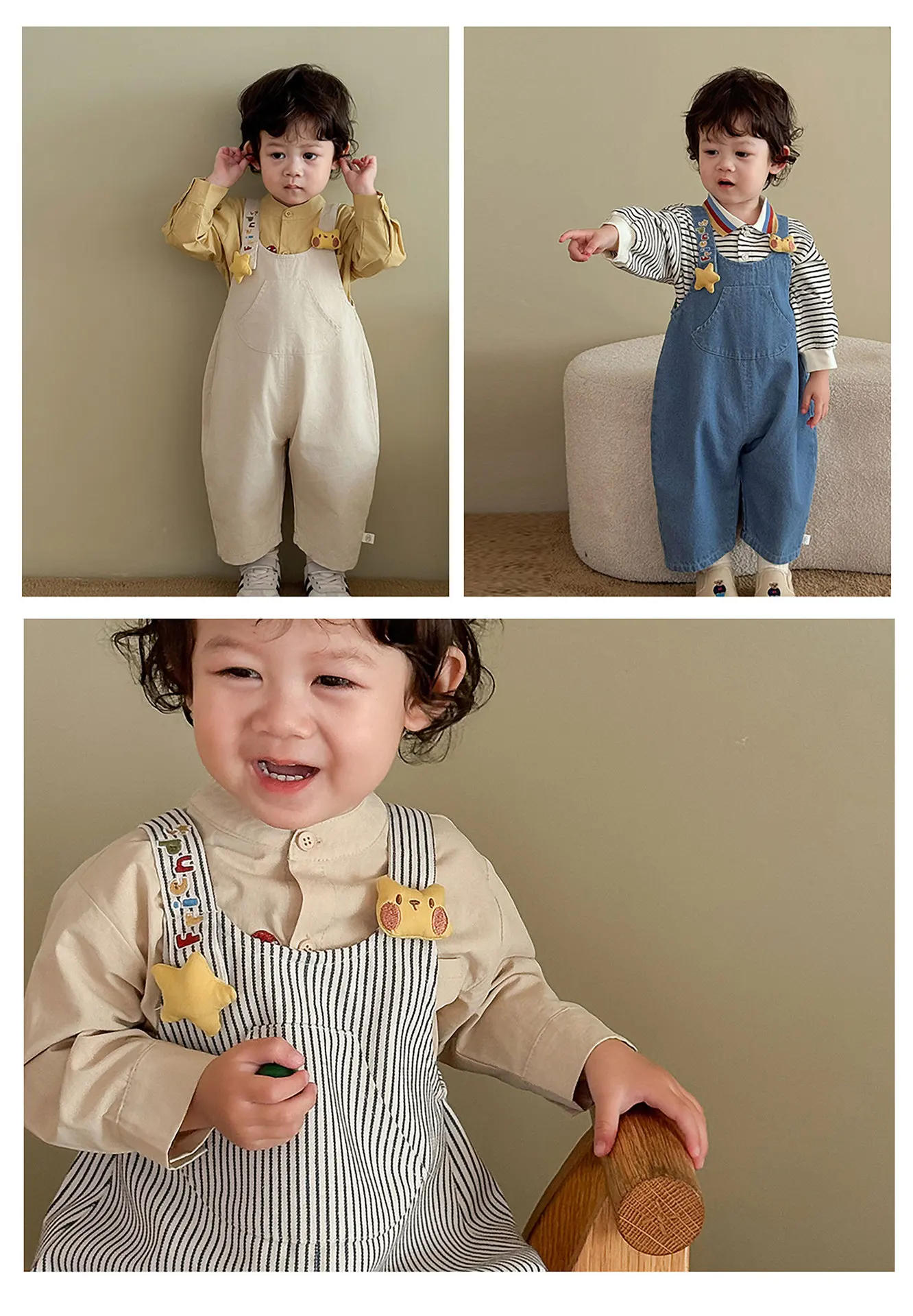 Description Picture 5 of itemBaby Doll Jeans 2025 New Autumn Girls Korean Version Striped Overalls Boys Super Cute Cartoon Pants