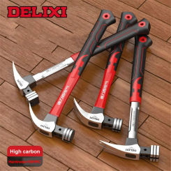 DELIXI Genuine Fiber Claw Hammer Handle Multifunctional High Carbon Steel Hammer Woodworking Nail Pulling and Hammering Tools