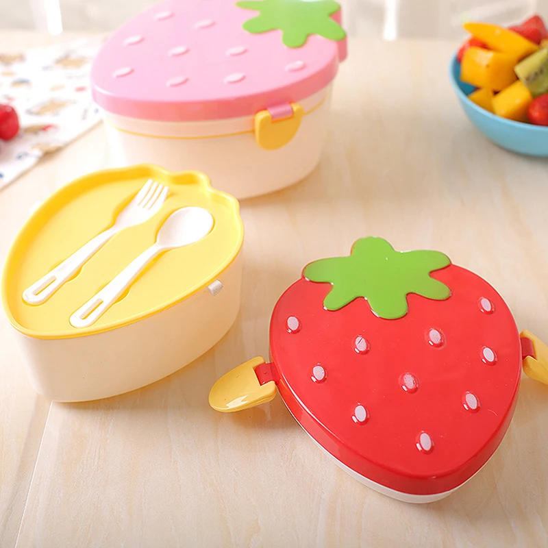 Description Picture 2 of item500ml Strawberry Shape Lunch Box,2 Layer Food Fruit Storage Bento Boxs Red Pink Microwave Tableware Kid Cute School Bowl