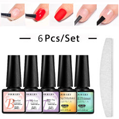 6pcs Complete Nail Care Set - Dehydrator, Primer, Top, Matte Top & Base Gel, Nail File For Long-lasting Gel Nail Polish Vernis