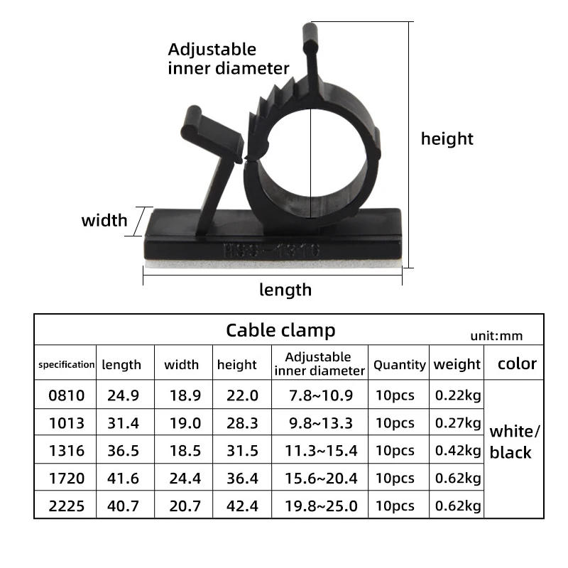 Description Picture 5 of item10pcs Cable Organizer Clips Adjustable Ties Mounts Self-Adhesive Wire Clamp Holder Cord Management For Car PC TV Charging Winder