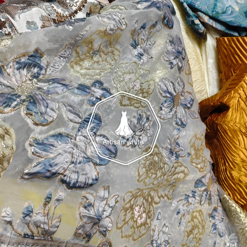 Description Picture 3 of itemMetallic Floral Embroidered Jacquard Fabric For Luxury Dress Coat Gown DIY Sewing Material