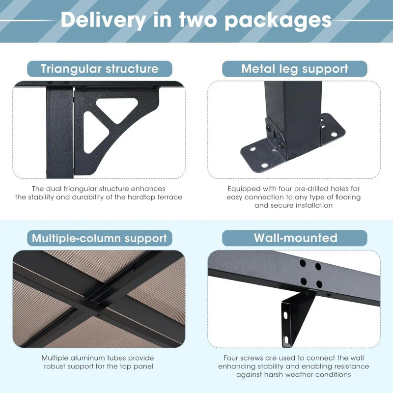 Description Picture 5 of item10’x 14’ Gazebo Wall Mounted Gazebos Pergola on Clearance Outdoor Patio Gazebo Awnings with Sloped Roof for Porch Deck